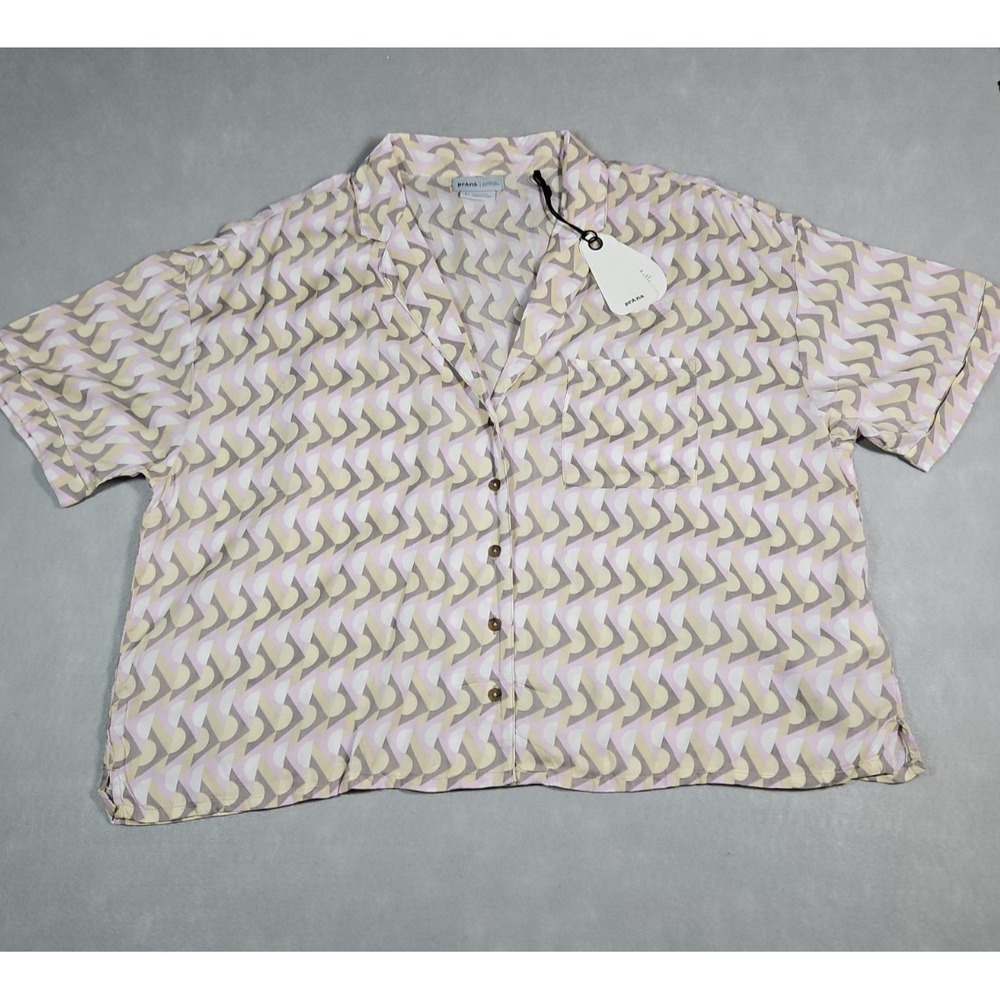 prAna Womens Willow Retro Geographic Cropped Button Front Top Size XL NWT